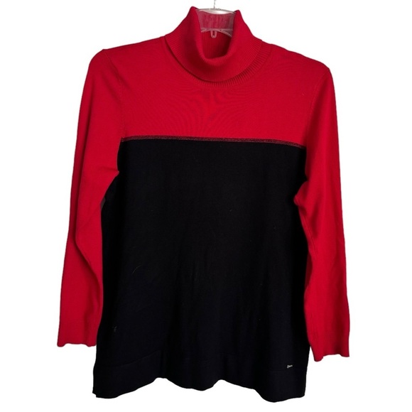 Calvin Klein Size Large Red/Black Color-block Turtleneck Sweater - Picture 1 of 5